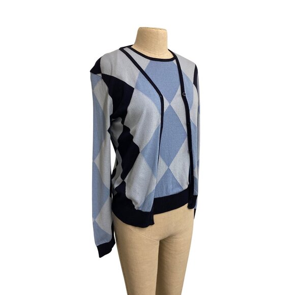 Style & Co. Collection Women Argyle Cardigan & Sleeveless Top Set Size M Blue & - Picture 4 of 8